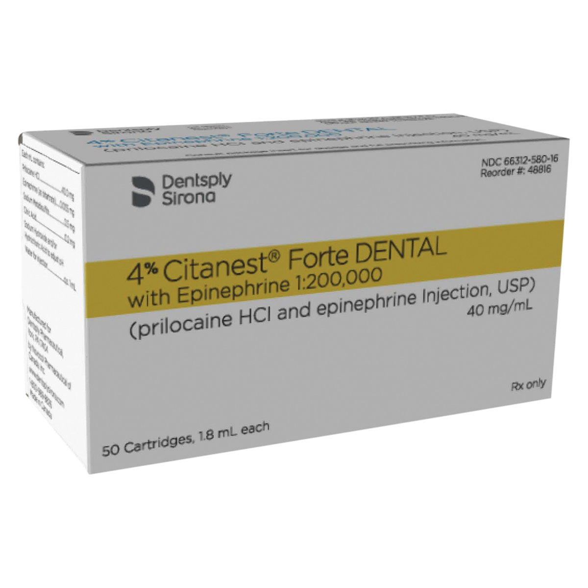 Citanest Forte Prilocaine HCl 4% Epinephrine 1:200,000 1.7 mL 50/Bx